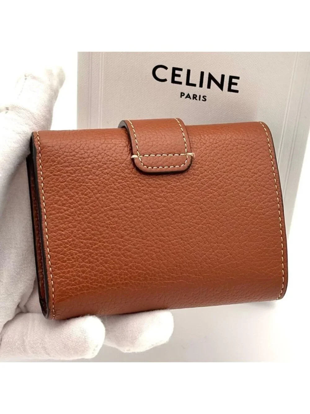 Celine Wallet Fine Strap Triomphe Brown